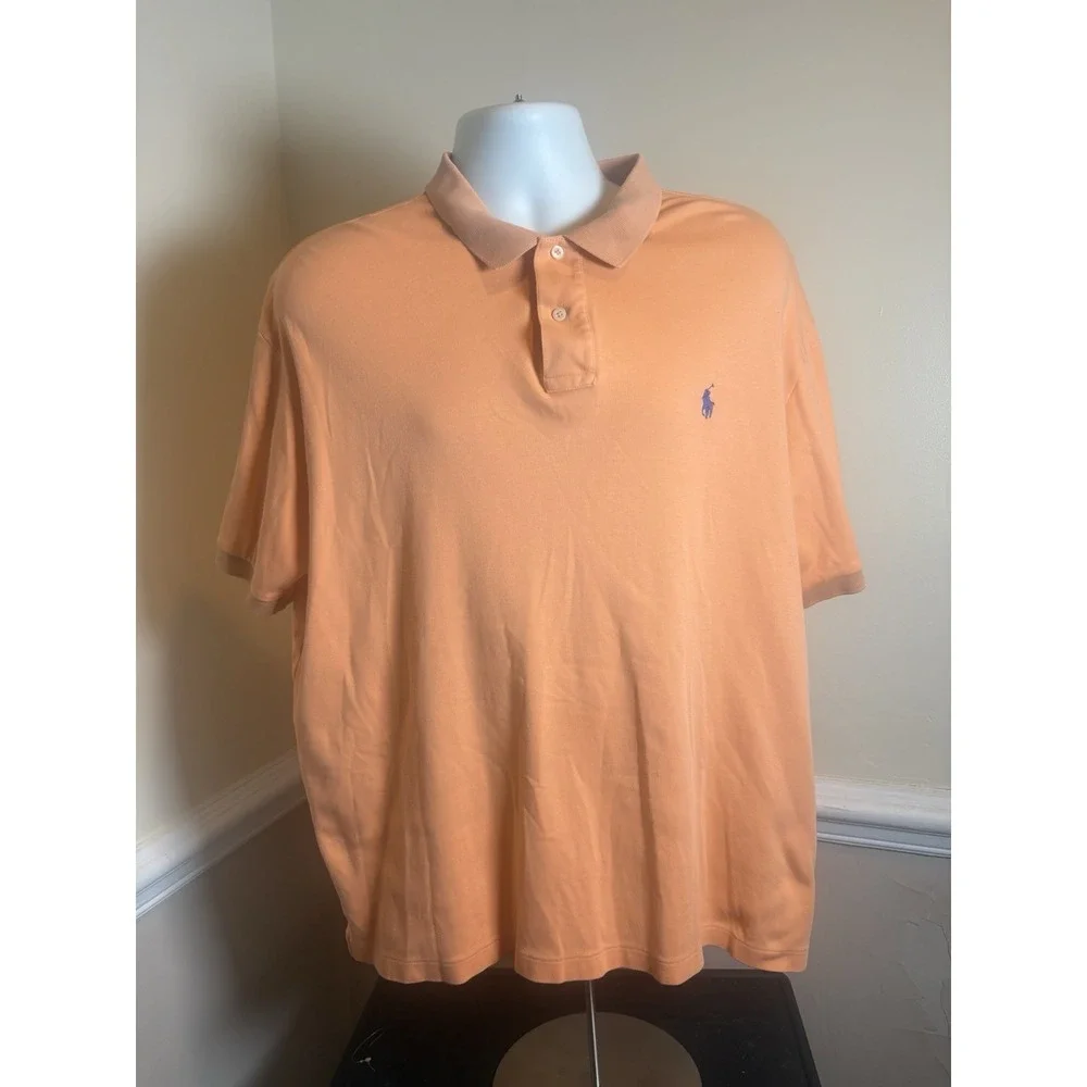 Polo Ralph Lauren Mens XL Orange Short Sleeve Cotton Pique Polo Shirt Blue Pony